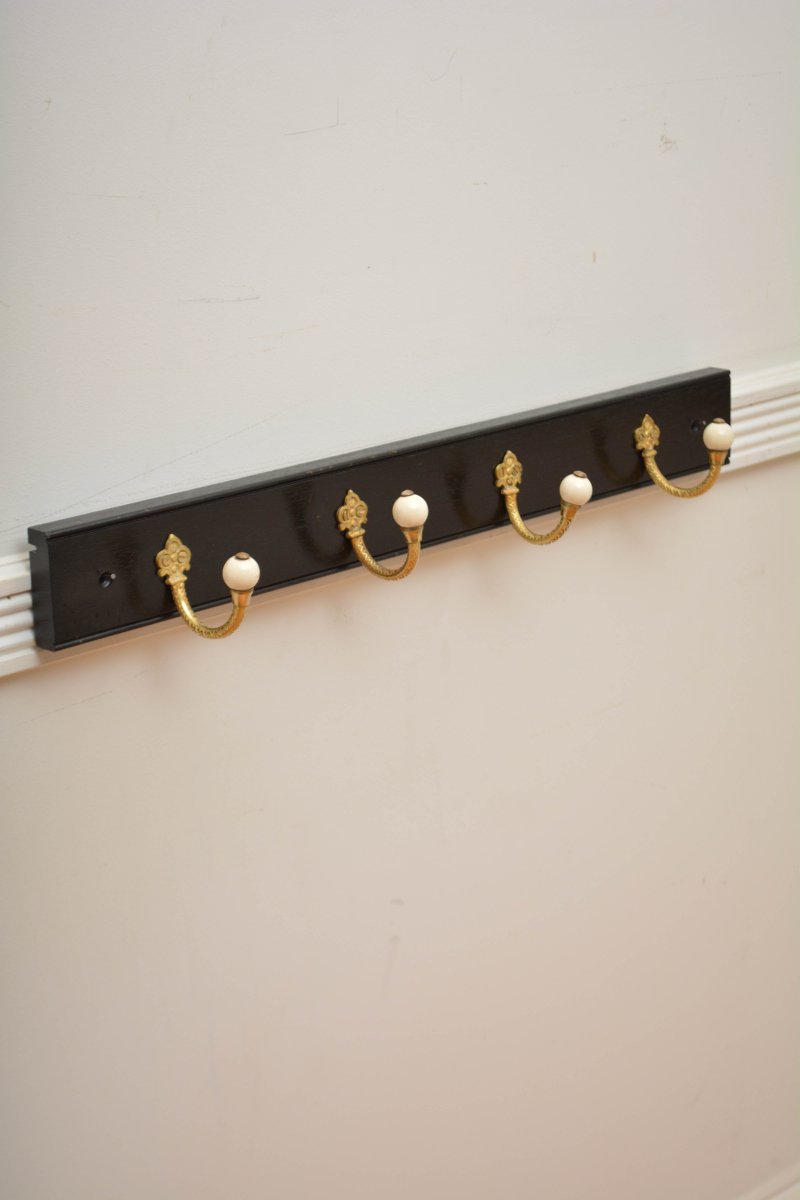 Pair Of Antique Victorian Ebonised Brass And Ceramic Coat Rack Coat Hooks - Image 15